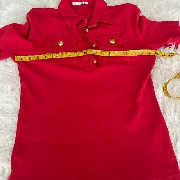 Carolina Herrera linen cotton blend giant monogram buttons polo top - Picture 7 of 8